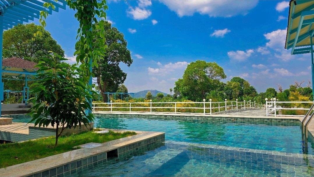 Pool with mountain